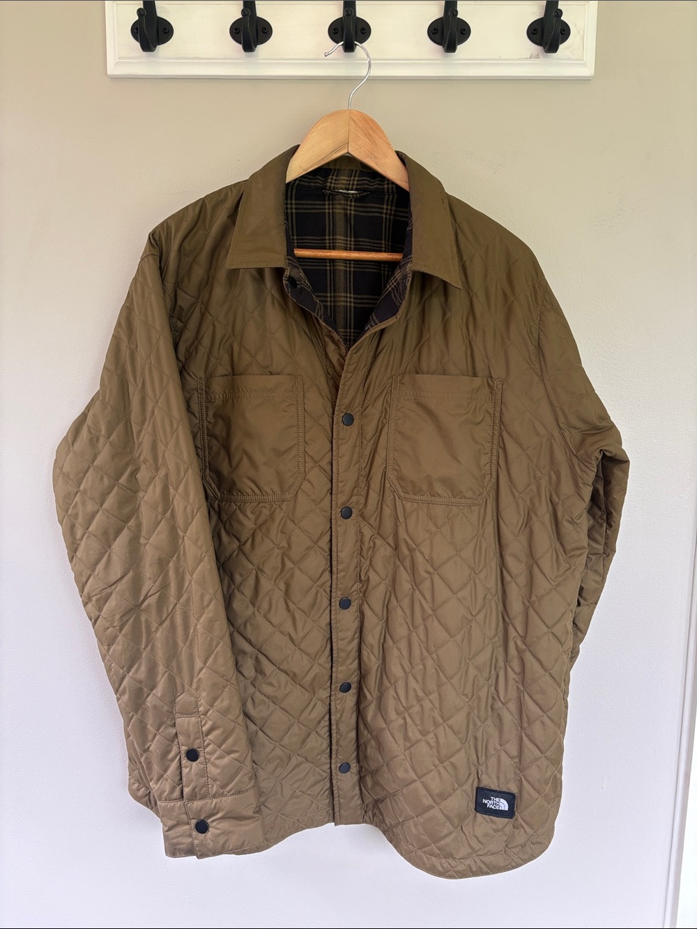 The North Face Quilted Olive Brown Lightweight Shirt Jacket